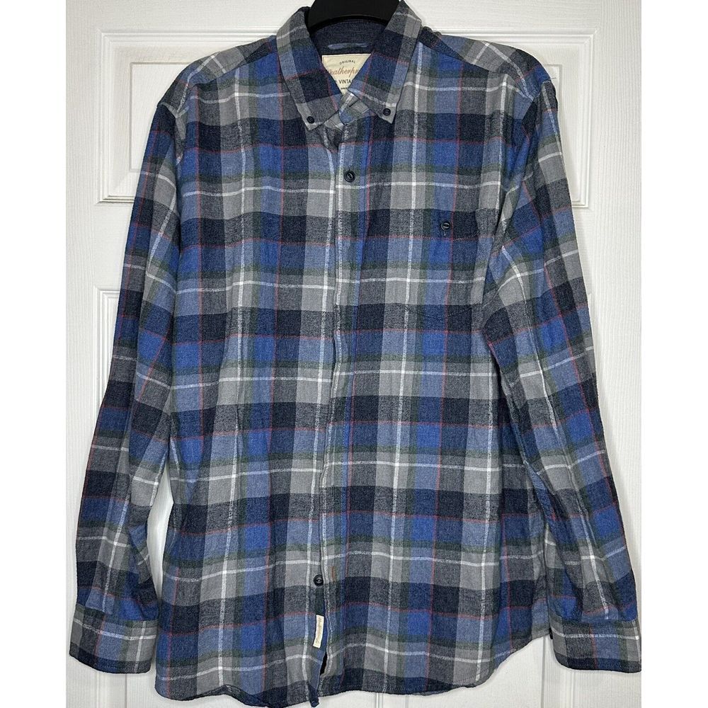 Weatherproof‎ Vintage Flannel Shirt Mens Size Large Blue Gray Plaid.